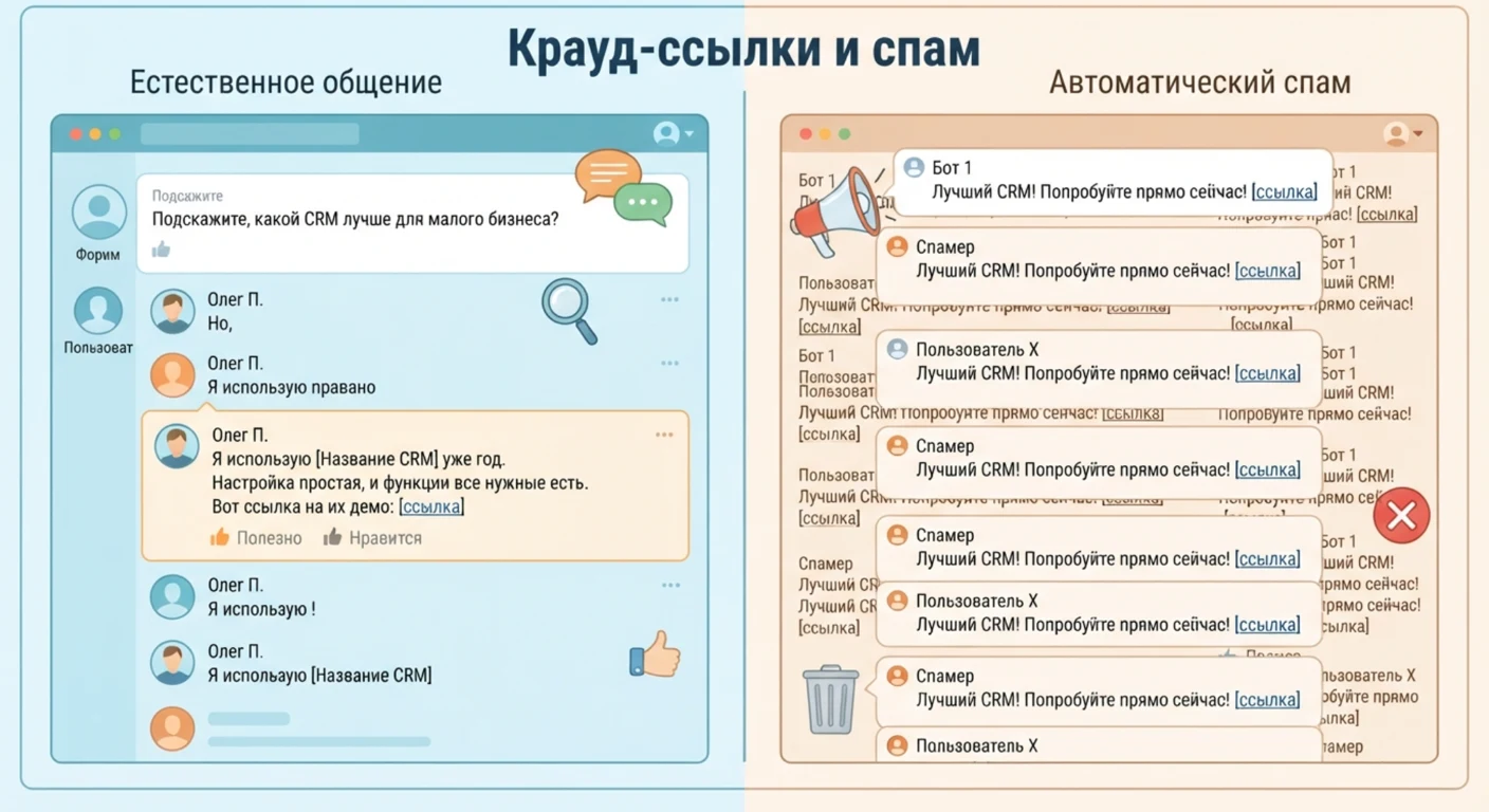 Живое обсуждение на форуме и автоматический спам со ссылками