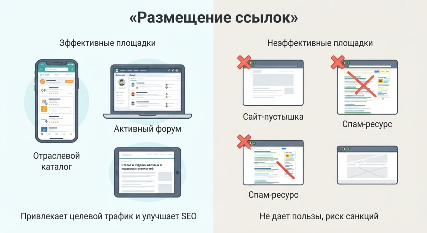 Площадки, где размещение имеет смысл, и пустышки