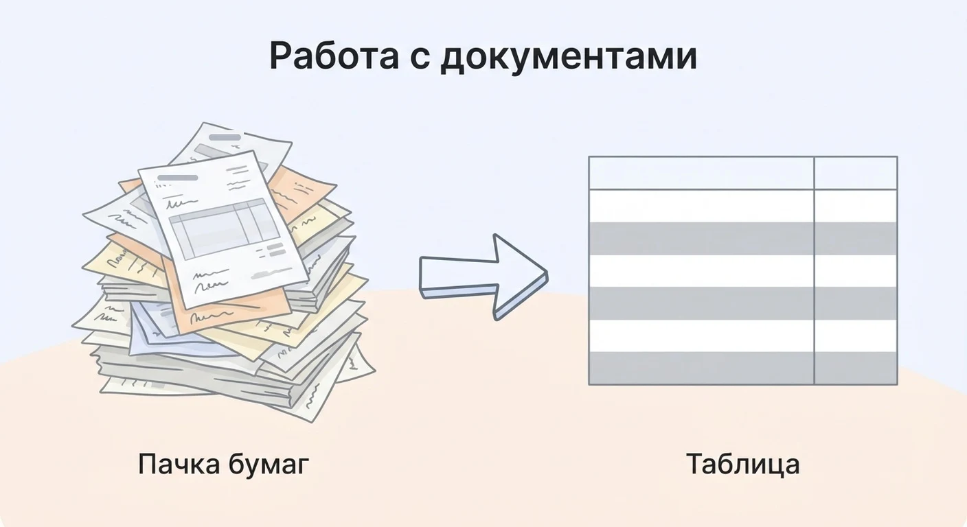 Пачка бумаг превращается в строки таблицы