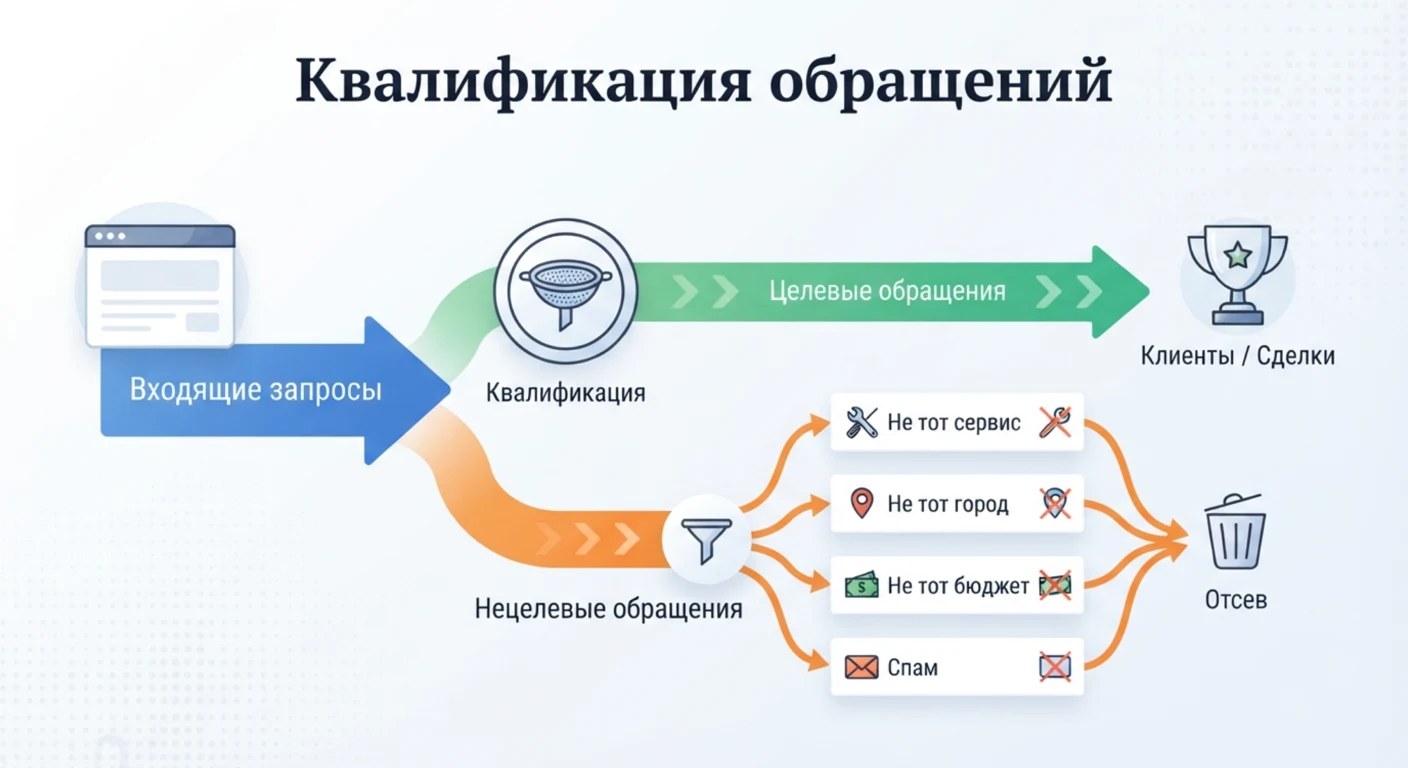 Обращения делятся на целевые и нецелевые с причинами отказа