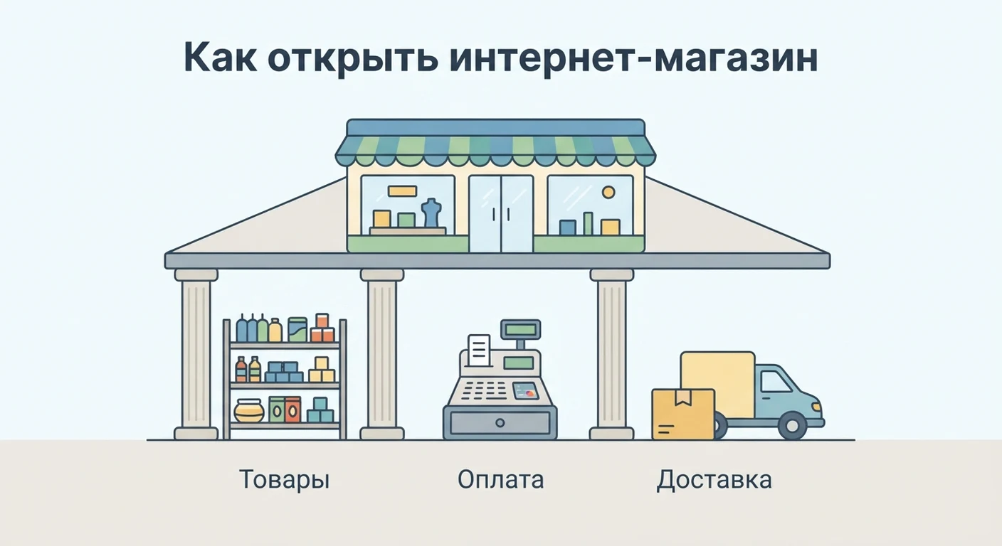 Магазин держится на трёх опорах: товары, оплата, доставка