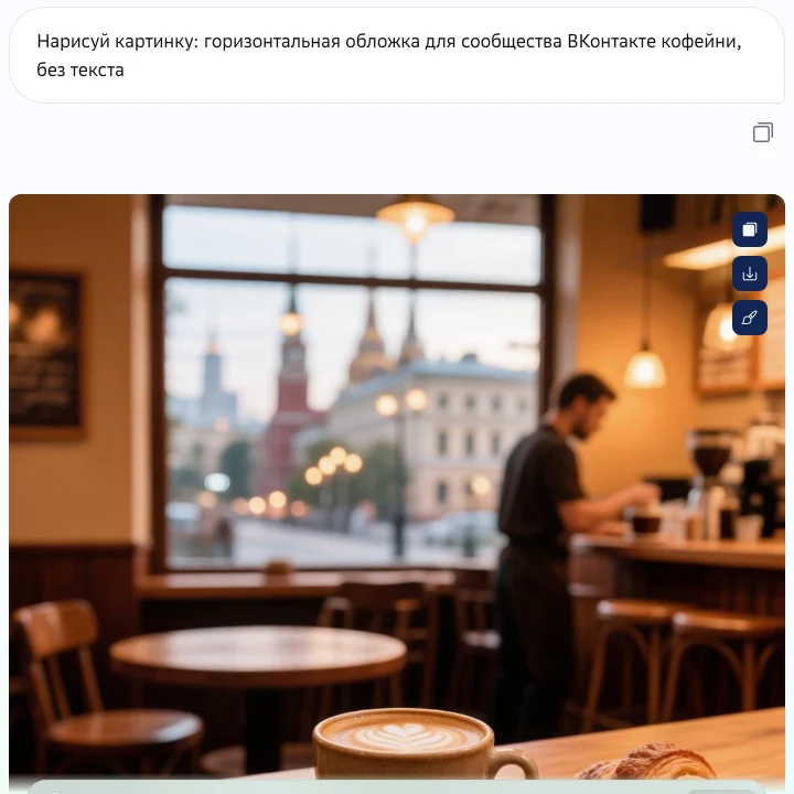 GigaChat нарисовал обложку для кофейни без входа в аккаунт