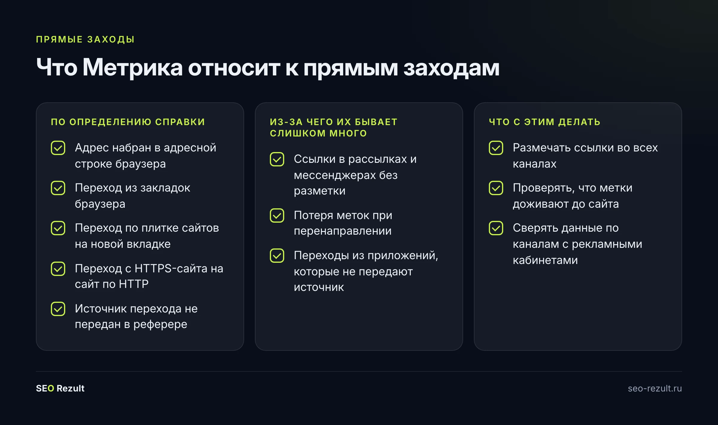 Что Метрика относит к прямым заходам