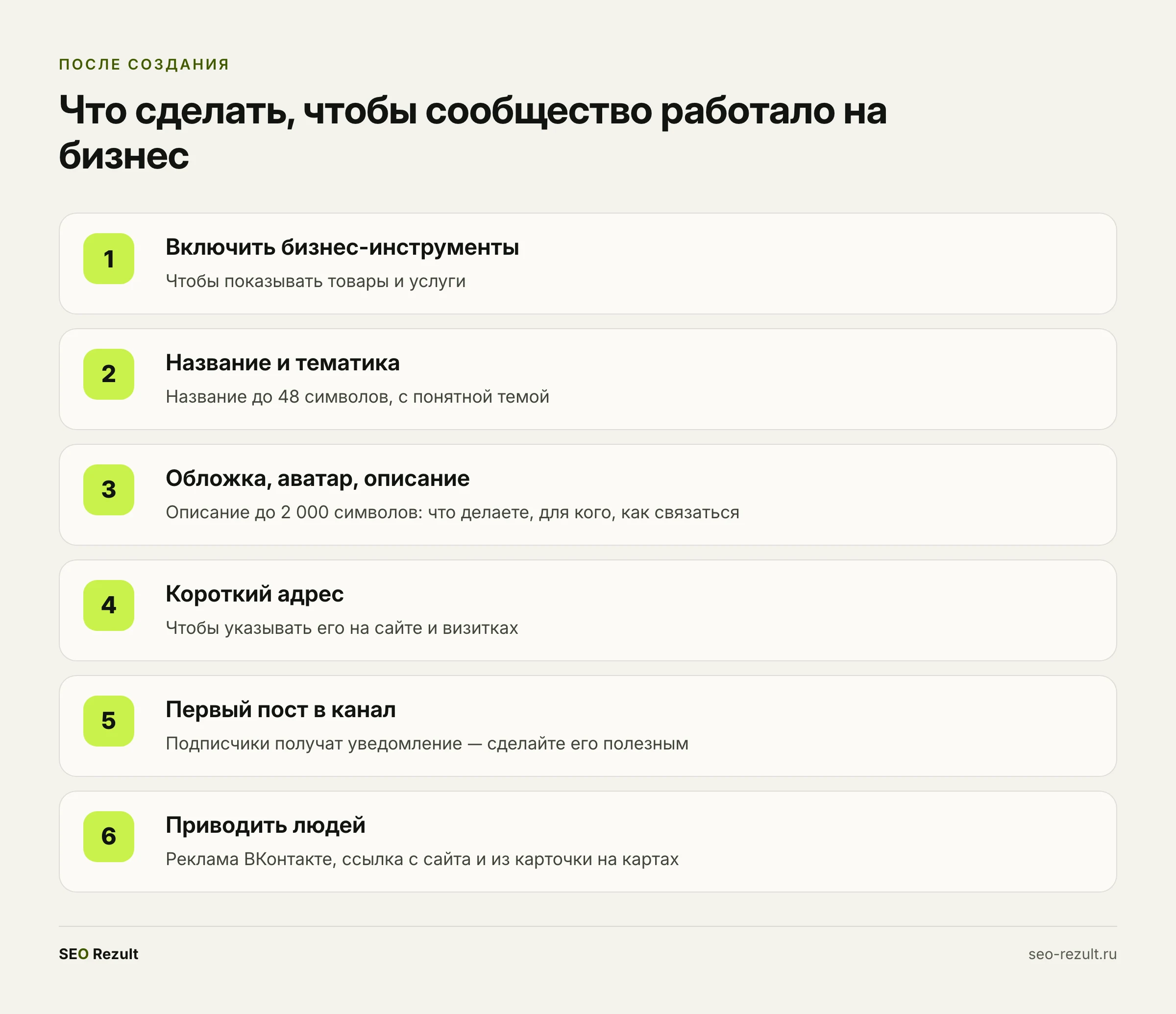 Что сделать после создания сообщества, чтобы оно работало на бизнес